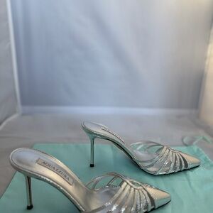 New Aquazzura Metallic Silver Strappy Mule size 37